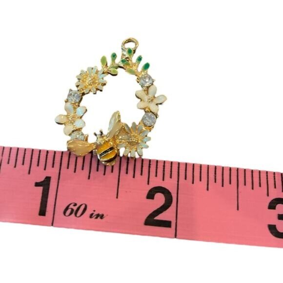 Gold-Tone Floral & Bee Pendant Charm With Enamel Accents - Picture 2 of 4